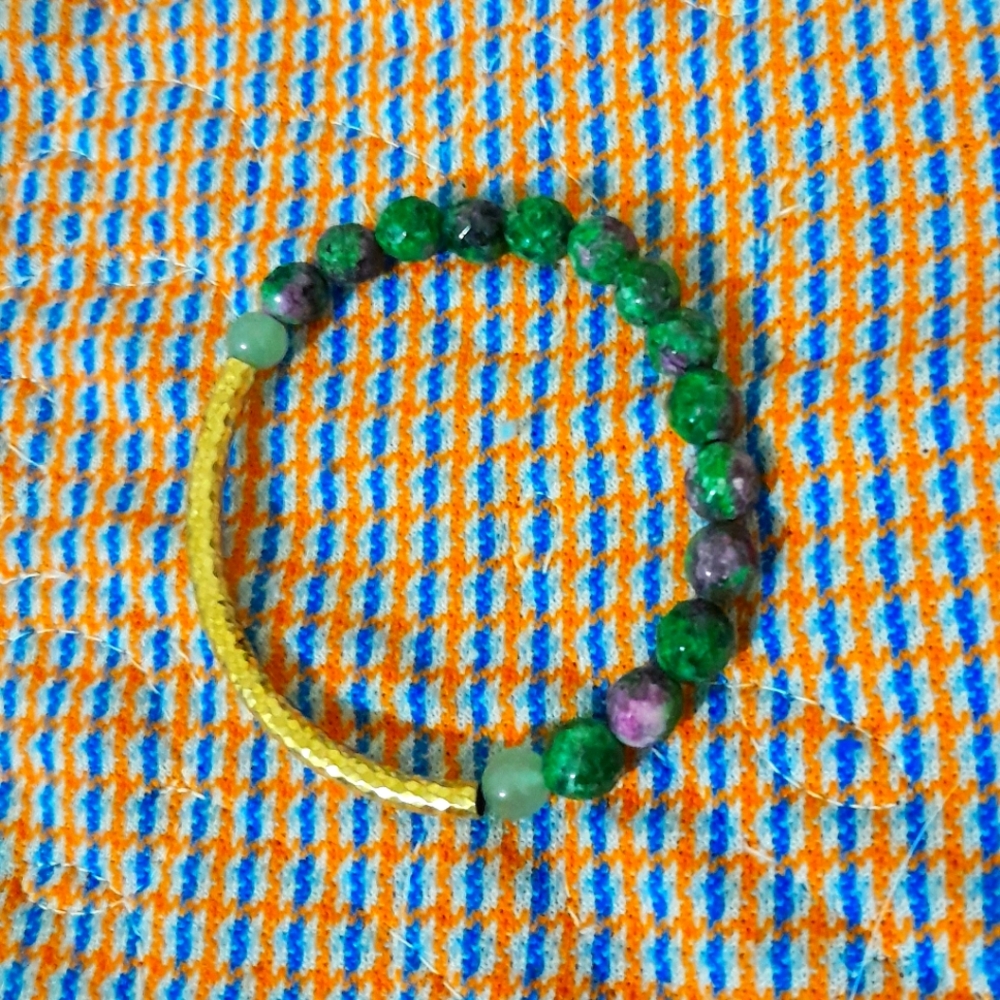 Handmade Stretch Bracelet with Ruby Zoisite, Aventurine, and Brass